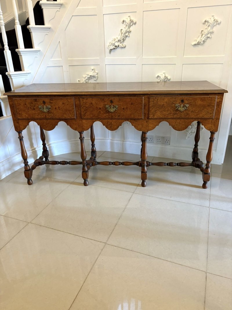 Unusual Antique Edwardian Quality Burr Walnut Dresser Base - Image 3